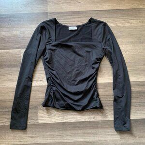 Casual Chic Envie Black Ruched Top Square Neck Size Small Long Sleeve